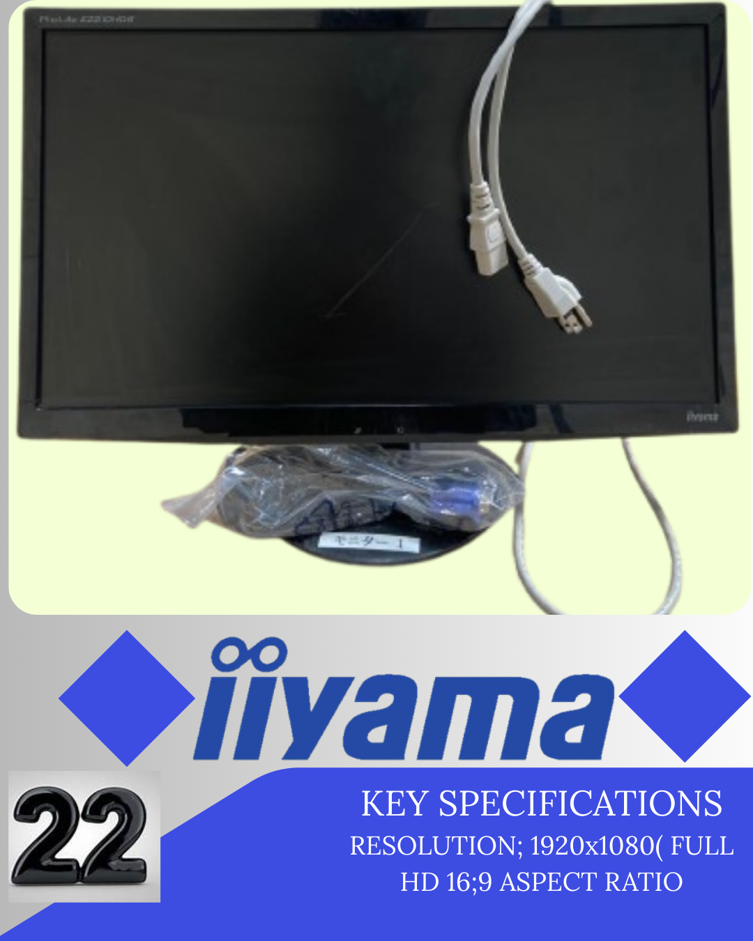 "Iiyama ProLite E2210HDS 22-Inch Full HD 1080p LED Monitor with HDMI, VGA, DVI Inputs – Slim Design, 1920x1080 Resolution,Ideal for Home Office and Multimedia"