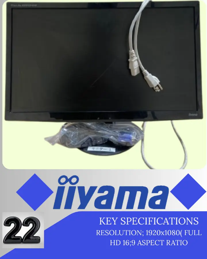 "Iiyama ProLite E2210HDS 22-Inch Full HD 1080p LED Monitor with HDMI, VGA, DVI Inputs – Slim Design, 1920x1080 Resolution,Ideal for Home Office and Multimedia"
