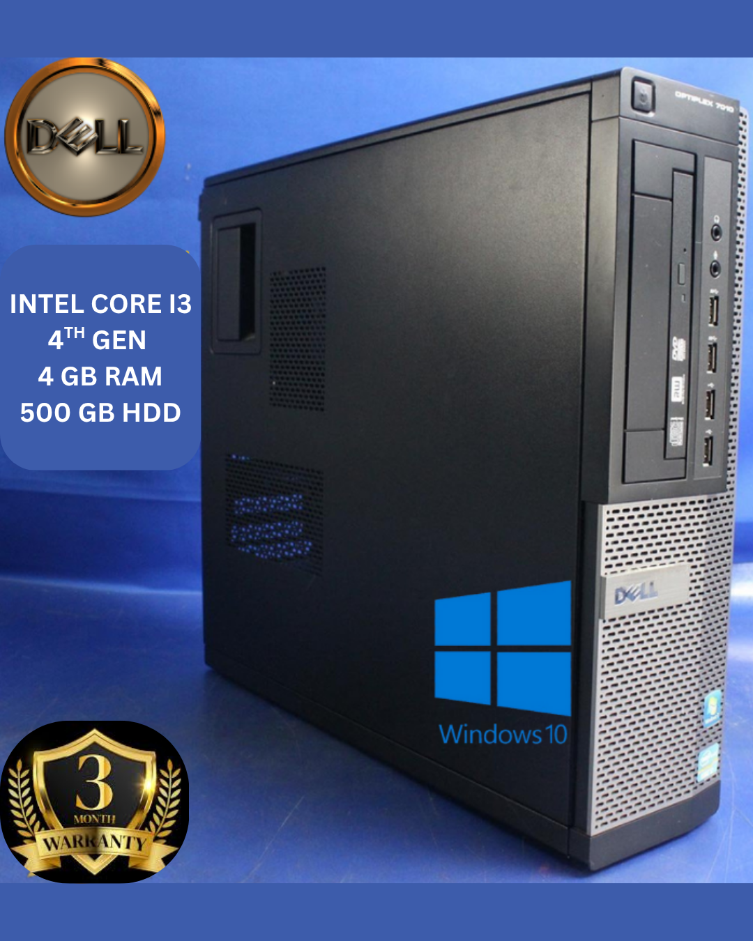 REFURBISHED; "DELL Desktop PC, Core i3 4th Gen, 4GB RAM, 500GB HDD, Windows 10 – Compact & Reliable"
