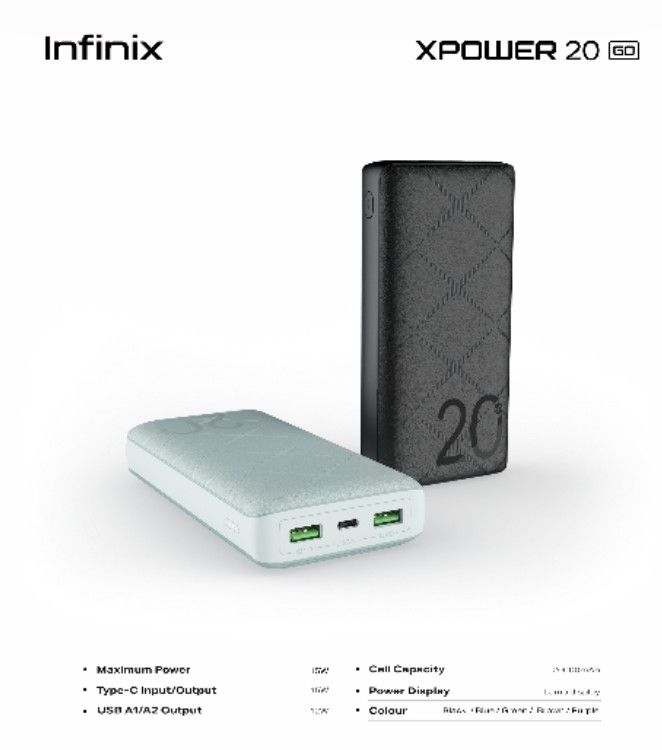 FLASH SALE DEALS!! Infinix XPower 20 Go 20000mAh Power Bank -12W, Quick Charge, Can charge 3 Devices Simultaneously, Portable, USB-A/Type-C Input, Micro-USB Output - Power Banks