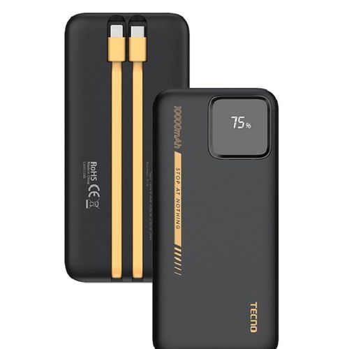 Tecno TPB-P204Q, 20000mAh LED Display, 22.5W Fast Charging Power Bank,2 BUILD-IN CABLES & 3 PORTS.