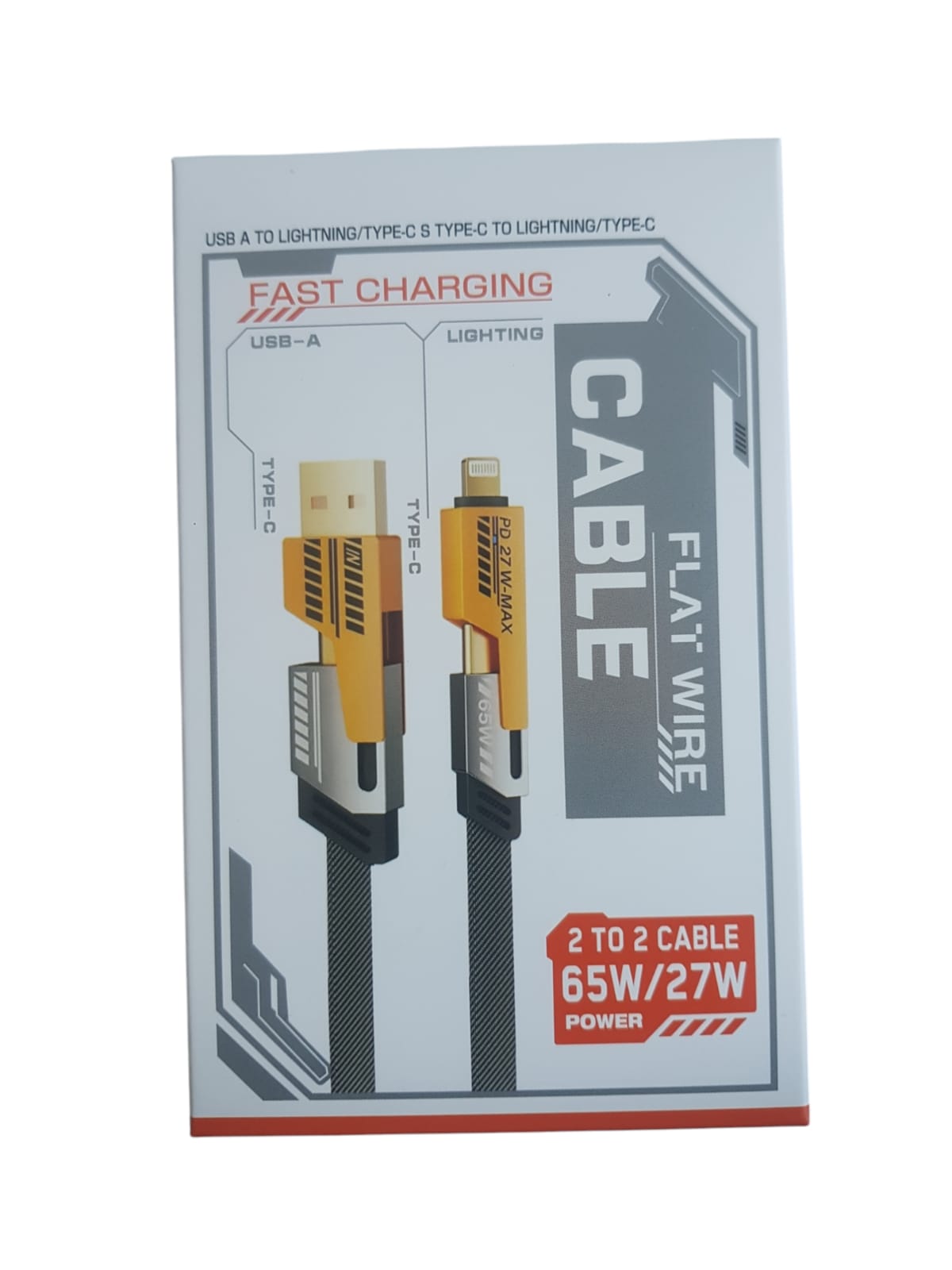 4 In 1 Flat Braided Cable Type C IPhone 65W Multi Port PD Fast Charging Cable