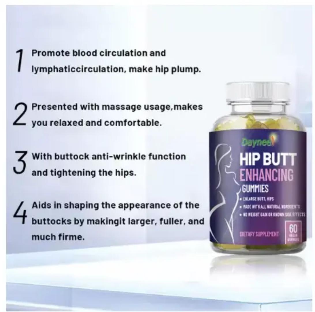 Daynee Hip and Butt Enhancing Gummies For Enlarging Butt, Hips. Made with All Natural Ingredients and No Weight Gain or Known Side Effects- 60 chewable dietary supplement gummies