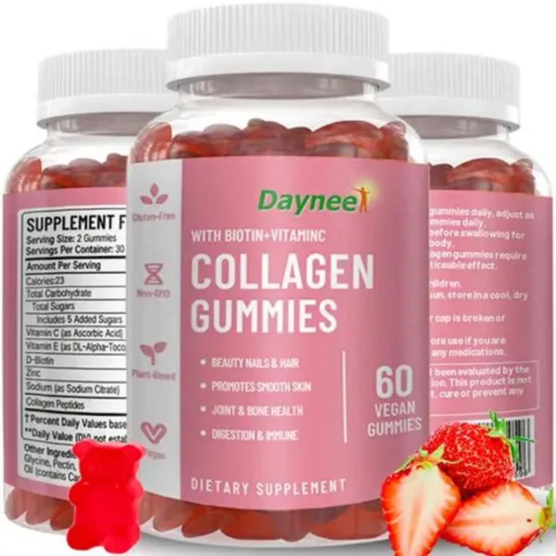 ORIGINAL Daynee COLLAGEN GUMMIES(with Biotin &Vitamin C) Promotes Smooth Skin, Improves Hair strength, Nail Growth and Maintains Healthy Looking Skin- Natural 60 Chewable Dietary Spplements