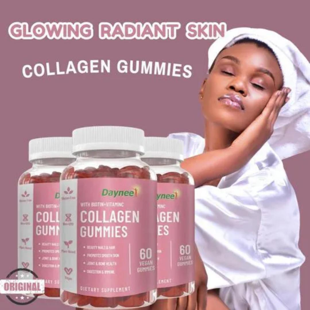 ORIGINAL Daynee COLLAGEN GUMMIES(with Biotin &Vitamin C) Promotes Smooth Skin, Improves Hair strength, Nail Growth and Maintains Healthy Looking Skin- Natural 60 Chewable Dietary Spplements