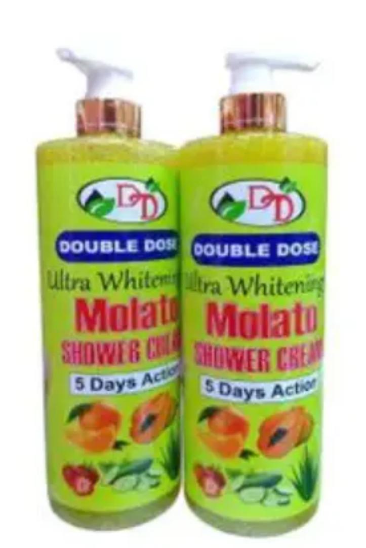 Double Dose Ultra Whitening Molato Shower Cream. Enriched with powerful ingredients, it fades dark spots and hyperpigmentation while nourishing and hydrating skin. Fast-acting formula in just 5 Days.