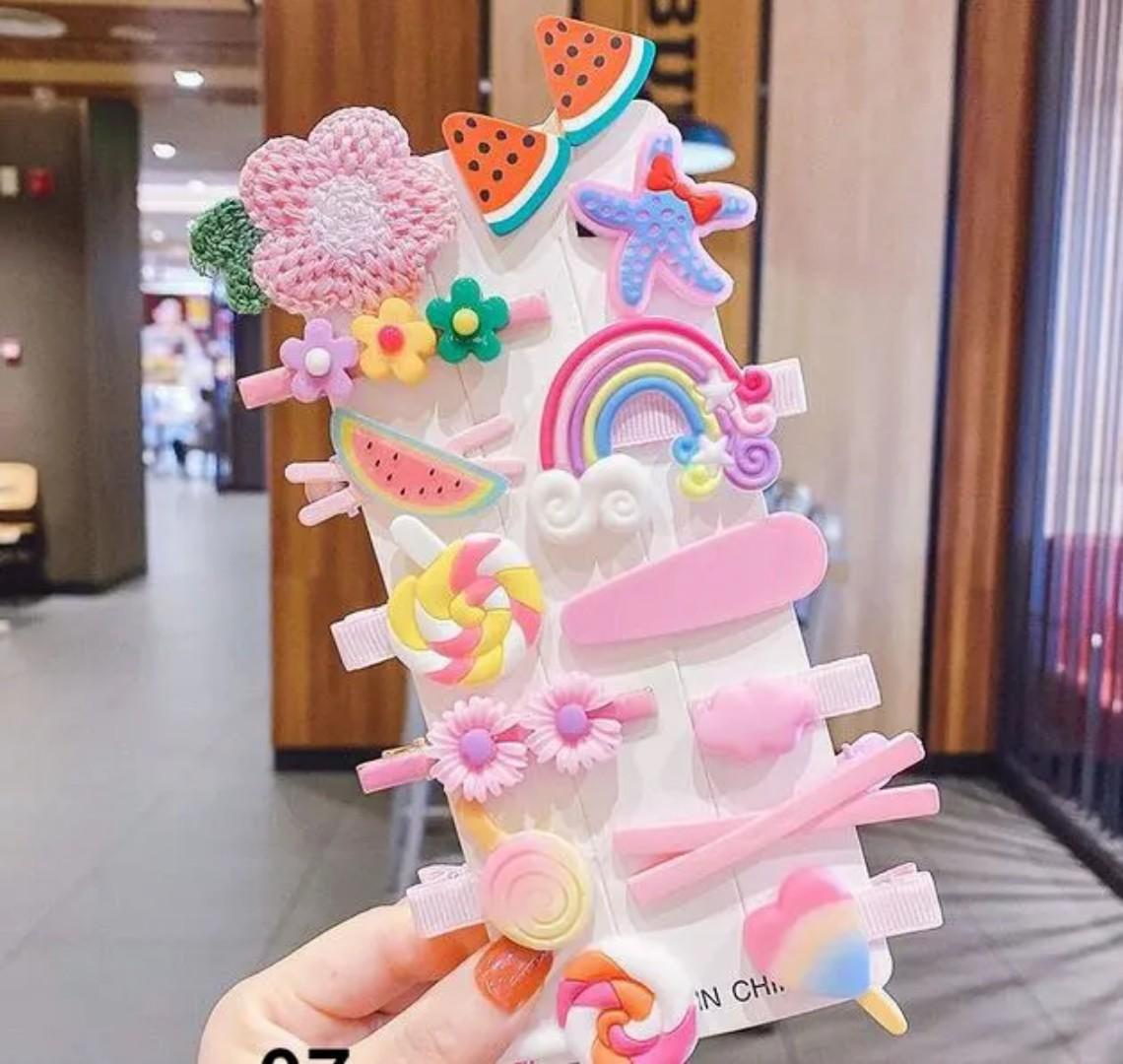 14 piece girls hair clip set Cartoon baby girl set birthday hair styling bows hair pin accesories