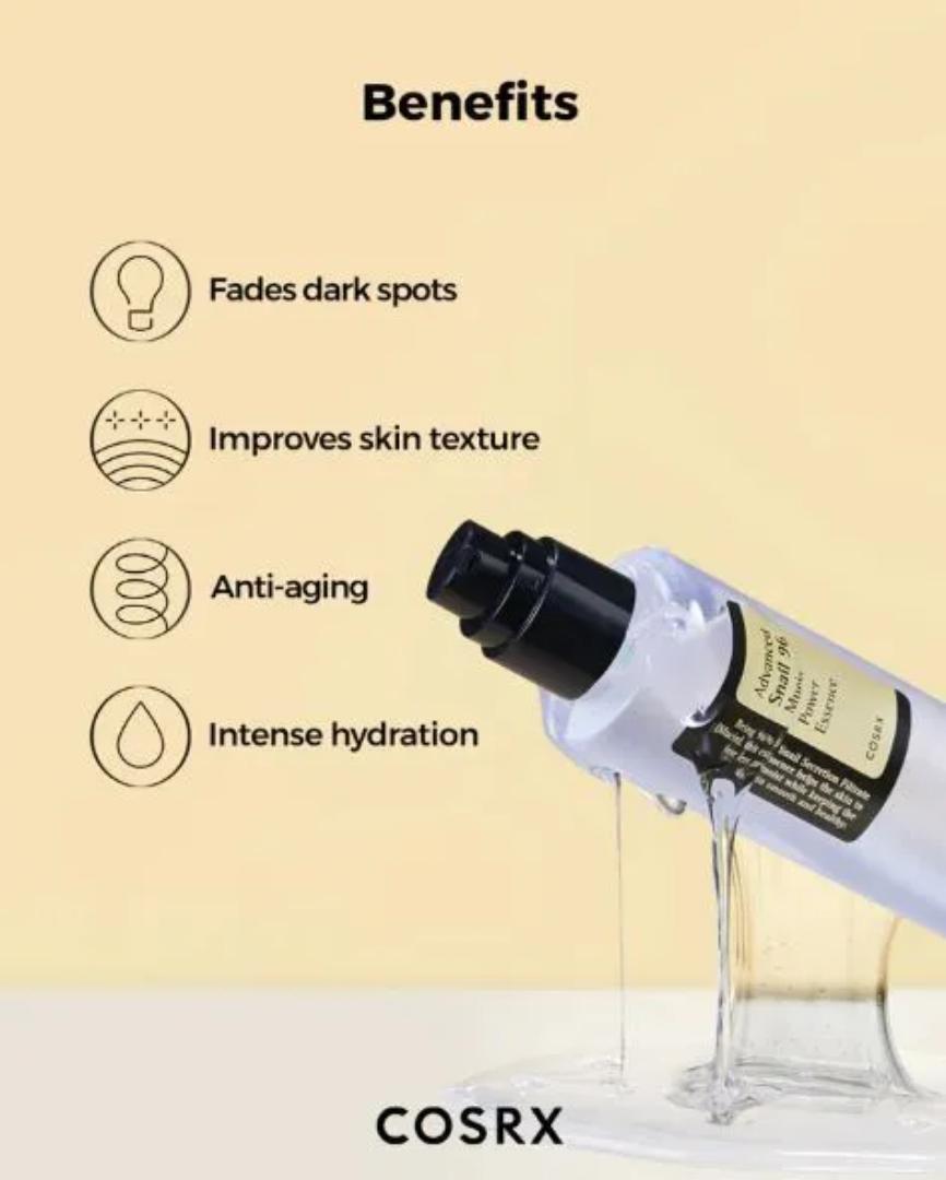 Cosrx Advanced Snail 96 Mucin Power Essence Anti-aging Fades dark spots & scars snail repairing collagen serum facial product