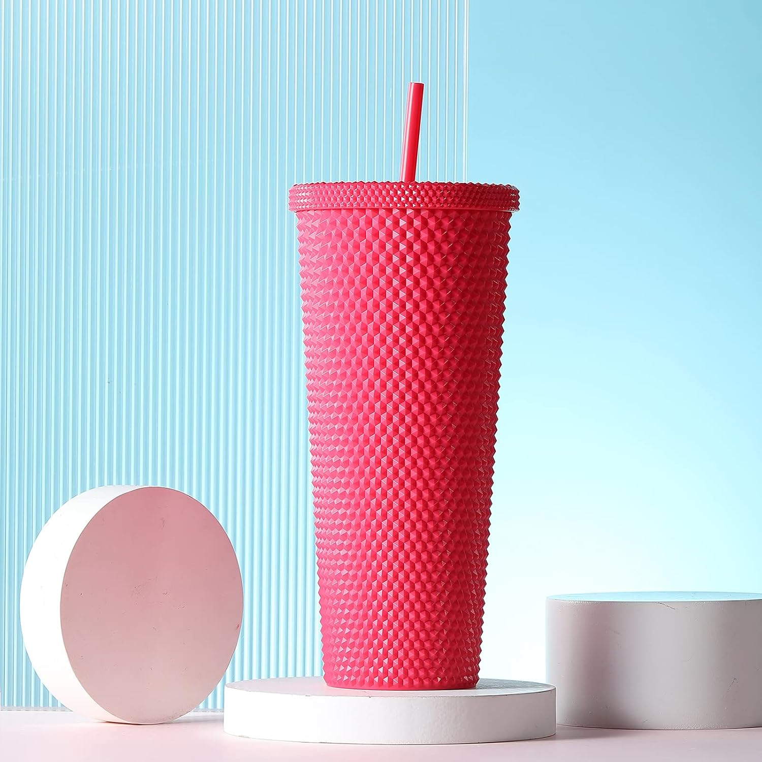 1000ML Plastic tumbler.Large Capacity Water Cup Fully Studded Matte Tumbler Reusable Plastic Cup with Wide Opening Leak-Proof Lid Straw, .