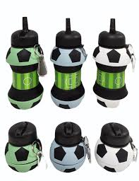 Collapsible Water Bottle for Kids Water Bottle, Silicone Football Water Bottle, 550ml Kids Water Bottle with Keyring, BPA Free Leakproof Foldable Water Bottle for Outdoor,school,