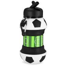 Collapsible Water Bottle for Kids Water Bottle, Silicone Football Water Bottle, 550ml Kids Water Bottle with Keyring, BPA Free Leakproof Foldable Water Bottle for Outdoor,school,
