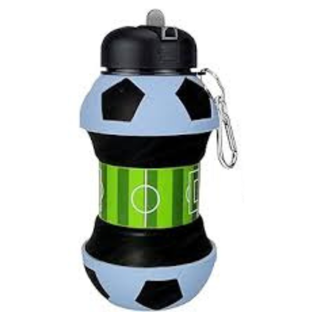 Collapsible Water Bottle for Kids Water Bottle, Silicone Football Water Bottle, 550ml Kids Water Bottle with Keyring, BPA Free Leakproof Foldable Water Bottle for Outdoor,school,