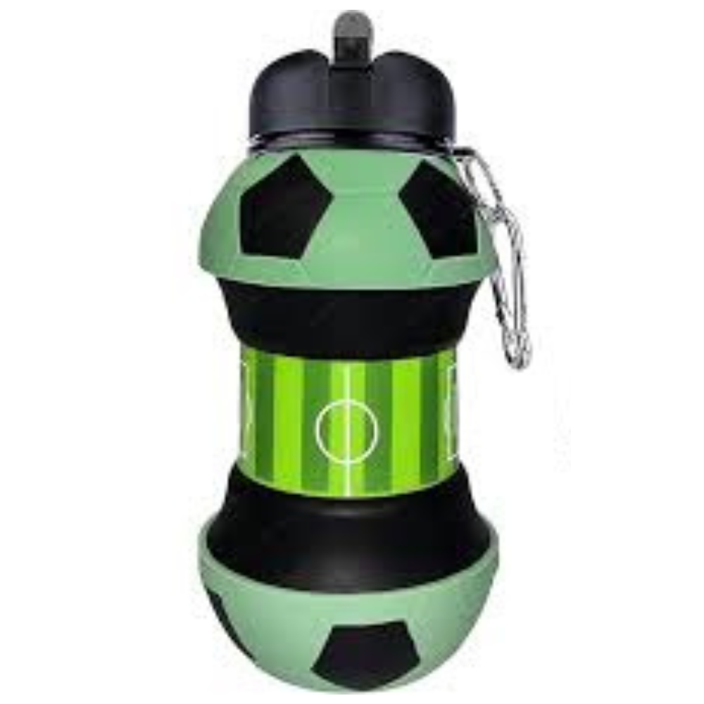 Collapsible Water Bottle for Kids Water Bottle, Silicone Football Water Bottle, 550ml Kids Water Bottle with Keyring, BPA Free Leakproof Foldable Water Bottle for Outdoor,school,