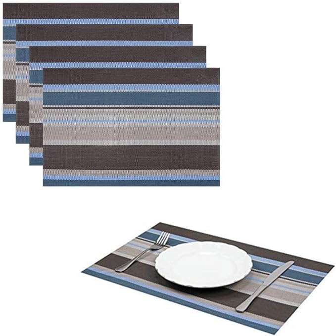 6pc Pvc Tablemats Stripped  Dining Table Kitchen Placemats, 40x30cm, Multicolour Striped Table mat