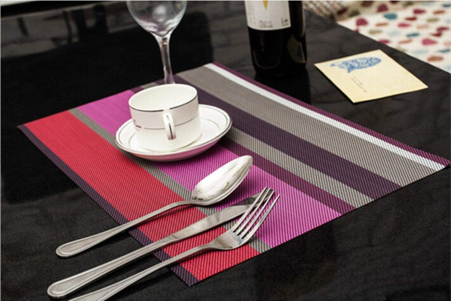 6pc Pvc Tablemats Stripped  Dining Table Kitchen Placemats, 40x30cm, Multicolour Striped Table mat