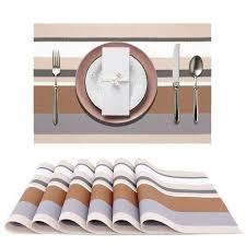 6pc Pvc Tablemats Stripped  Dining Table Kitchen Placemats, 40x30cm, Multicolour Striped Table mat