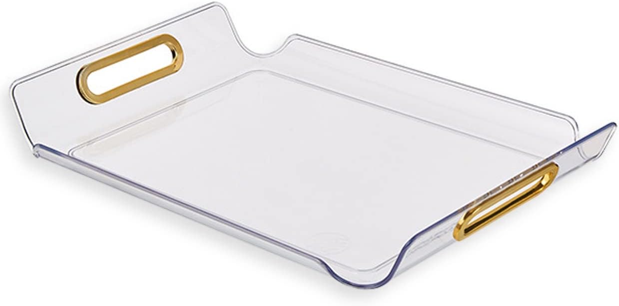 Serving Tray with Handles, Clear Acrylic Decorative Trays Platter for Coffee Table, Breakfast in Bed with Placemat