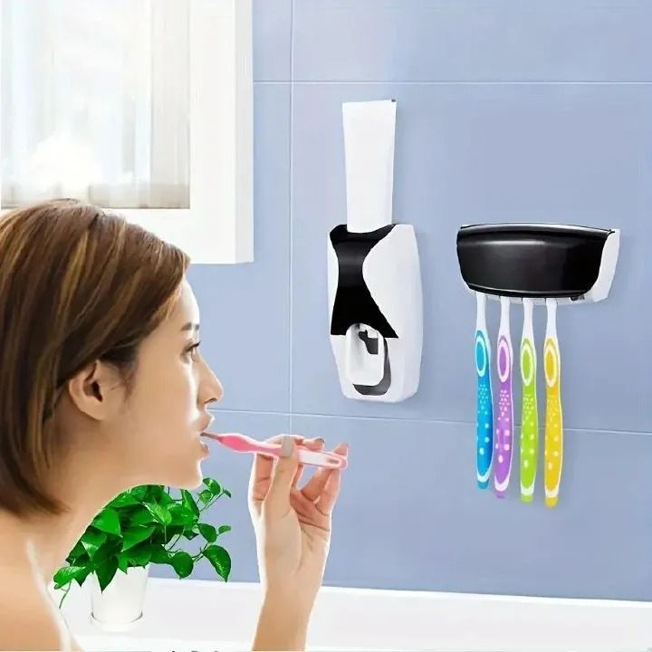 Automatic Toothpaste Dispenser Wall Mount Bathroom Accessories Toothpaste Squeezer Toothbrush Holder Toothpaste Storage