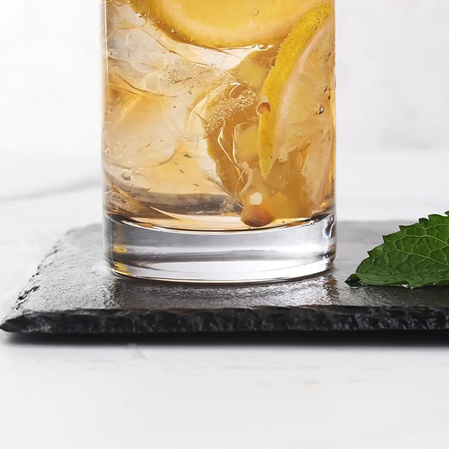 Drinking Glasses Set of 6 slim Glass Cups Bar Glasses, Uses for Juice, Water, Cocktails, Beverages, and Iced Tea. Dishwasher Safe