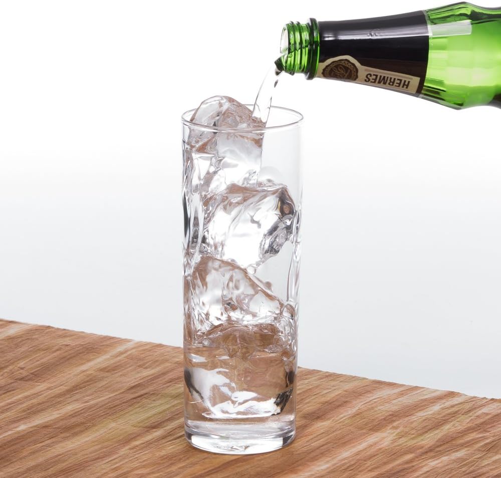 Drinking Glasses Set of 6 slim Glass Cups Bar Glasses, Uses for Juice, Water, Cocktails, Beverages, and Iced Tea. Dishwasher Safe