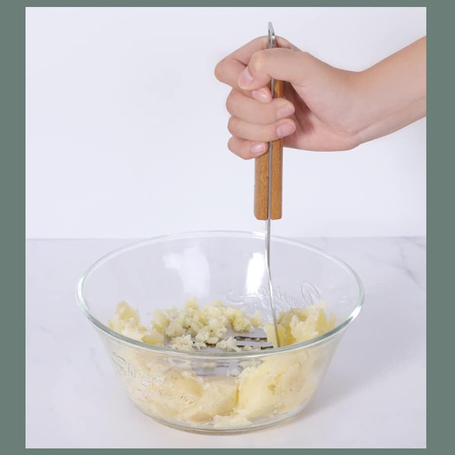 1 Potato Masher Stainless Steel Hand Food Masher Heavy Duty Manual Masher Kitchen Tool with Wood Handle for Avocado, Bean, Vegetable