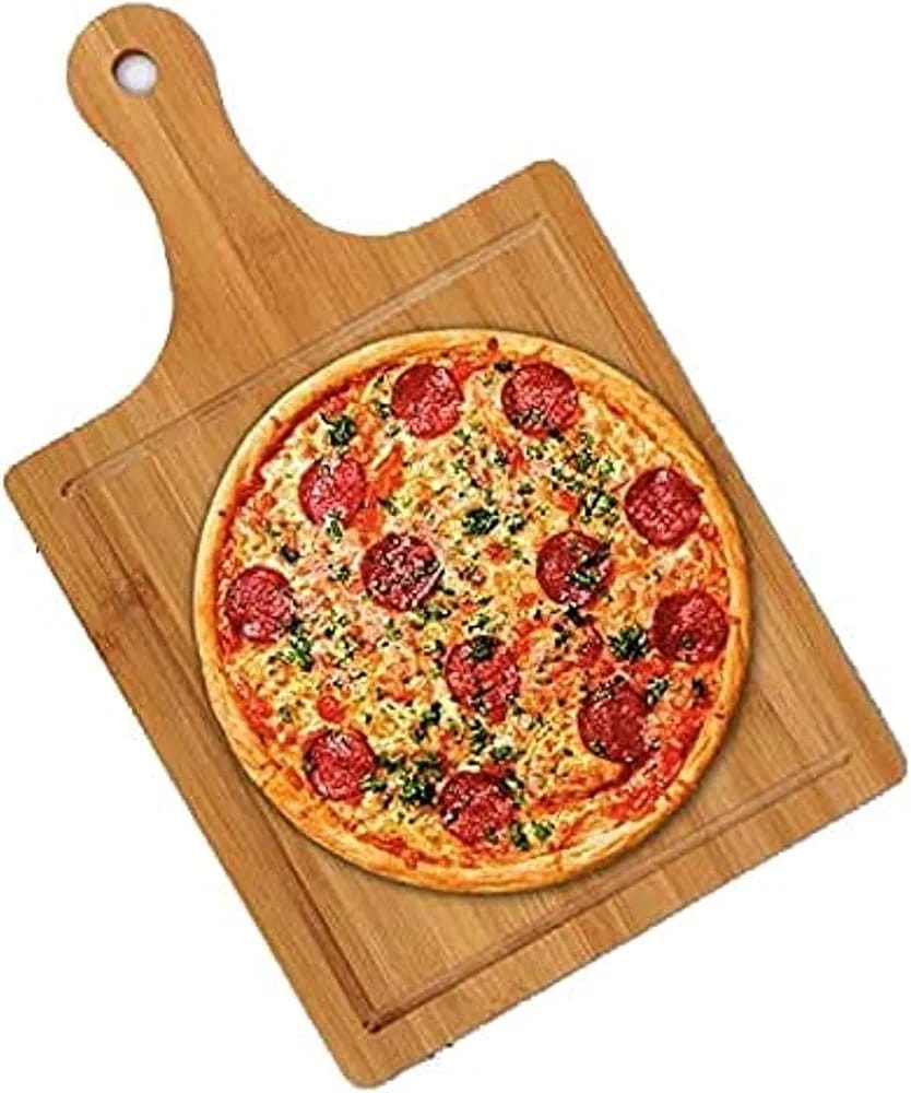 1pc Bamboo Pizza Board Rectangle ,Bamboo kitchen wooden chopping board with handle,Wood Chopping Boards Blanks Serving Board for Pizza, Bread, Cheese, Charcuterie, Fruit, Vegetables