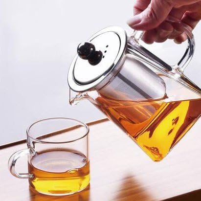 Glass Borosilicate kettle with sieve hexagon  Teapot with Heat Resistant Stainless Steel Infuser Perfect for Tea and Coffee, Clear Leaf Teapot with Strainer Lid