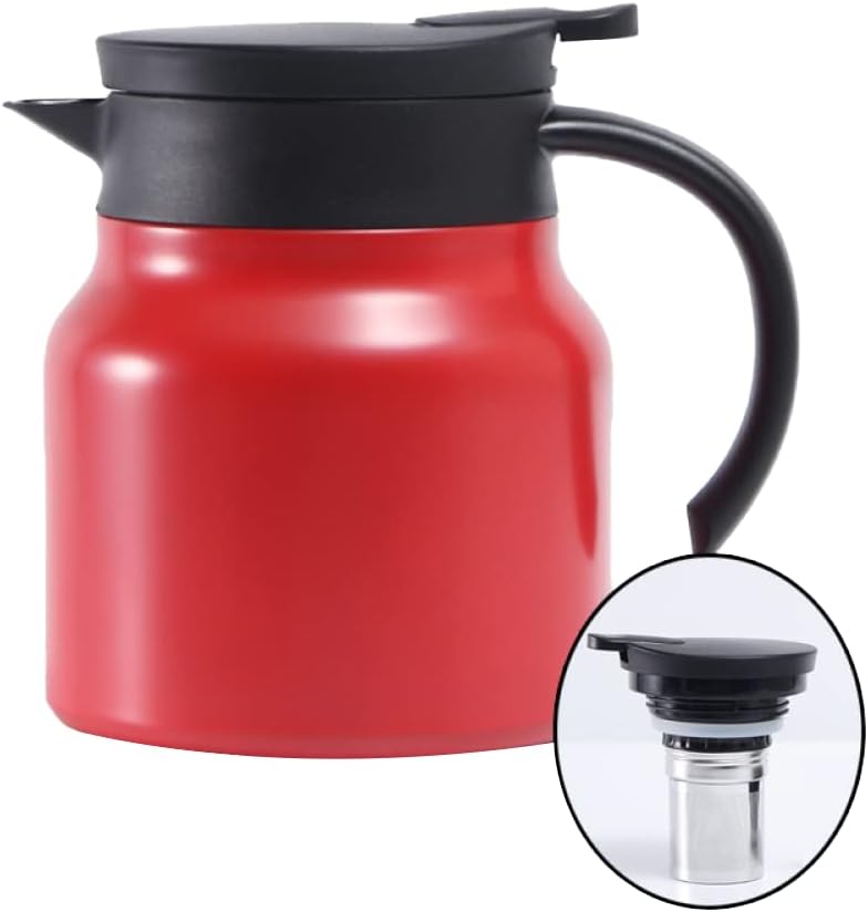 800ML Insulated Vacuum Coffee Pot With with Removable Tea Infuser  Double Walled Vacuum Thermos High Capacity Non Slip Bottom Thermos for Kitchen Office-Red