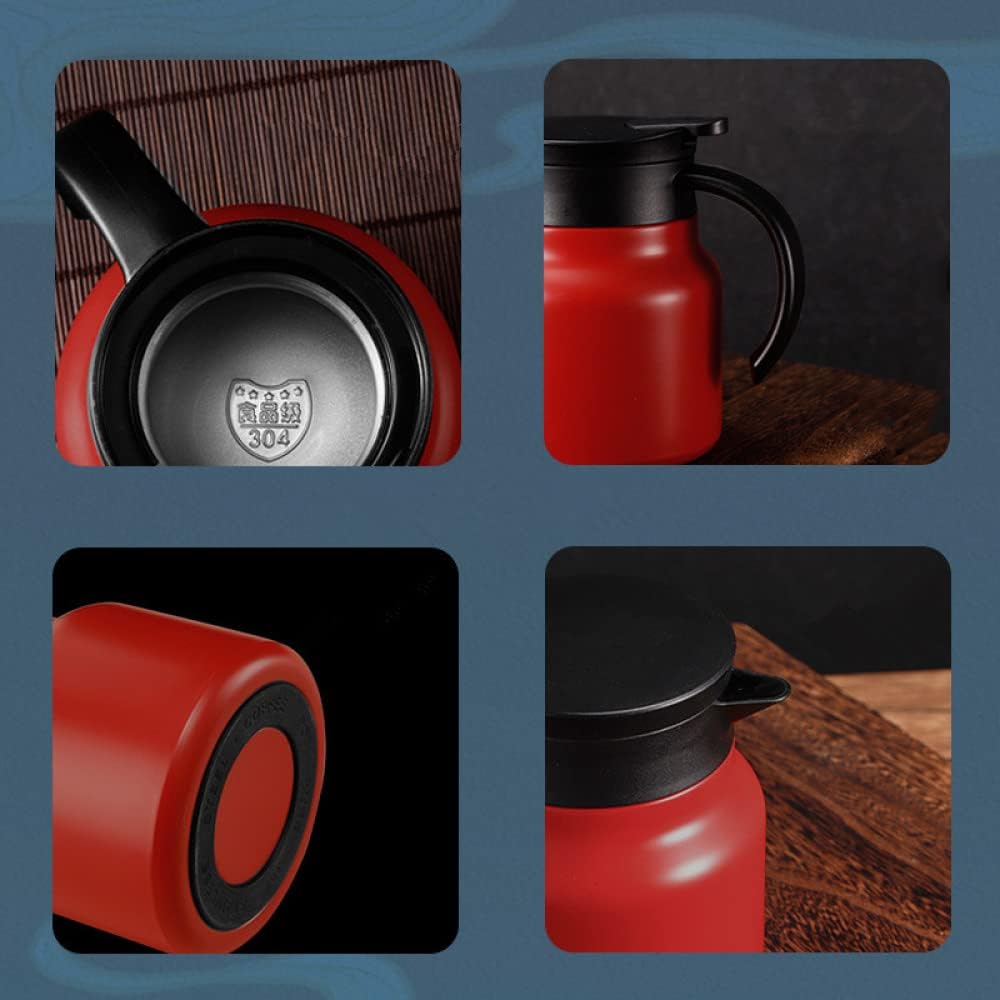800ML Insulated Vacuum Coffee Pot With with Removable Tea Infuser  Double Walled Vacuum Thermos High Capacity Non Slip Bottom Thermos for Kitchen Office-Red
