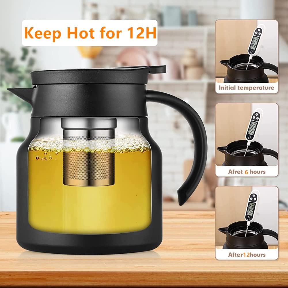800ML Insulated Vacuum Coffee Pot With with Removable Tea Infuser  Double Walled Vacuum Thermos High Capacity Non Slip Bottom Thermos for Kitchen Office-Red
