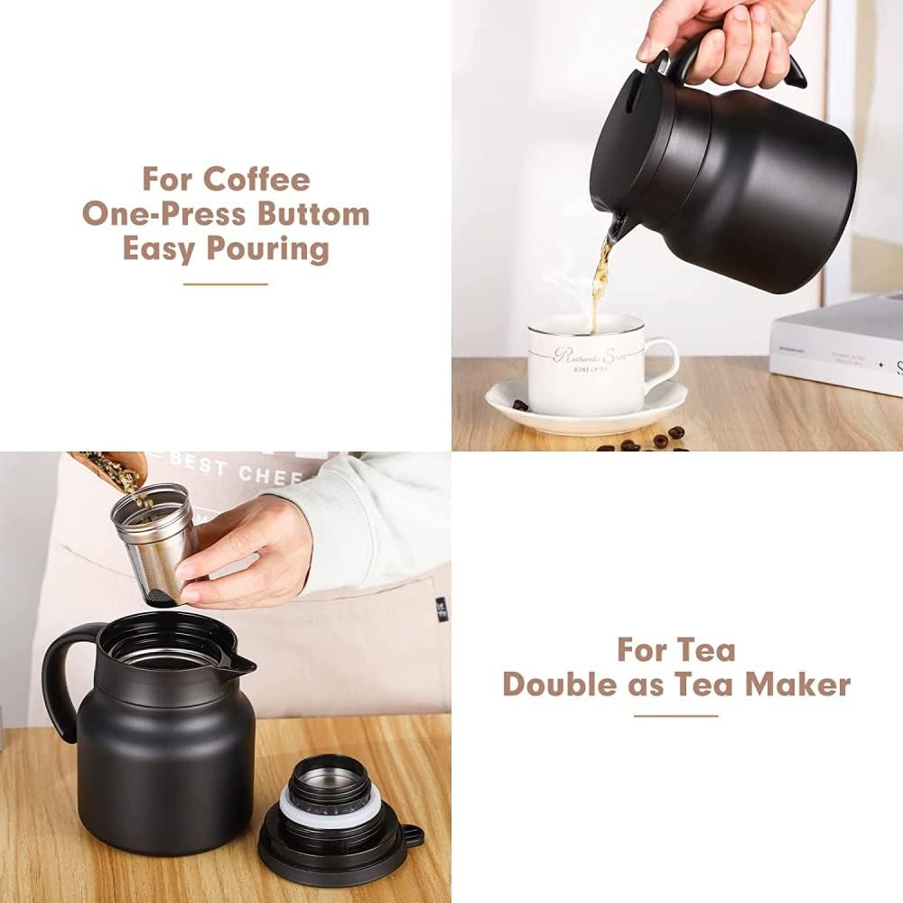 800ML Insulated Vacuum Coffee Pot With with Removable Tea Infuser  Double Walled Vacuum Thermos High Capacity Non Slip Bottom Thermos for Kitchen Office-Red