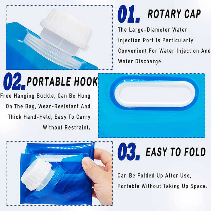 1pc Foldable water bottle/bag  made of plastic suitable for picnics and home use ,its easy to carry because it has  a handle which fits your handle