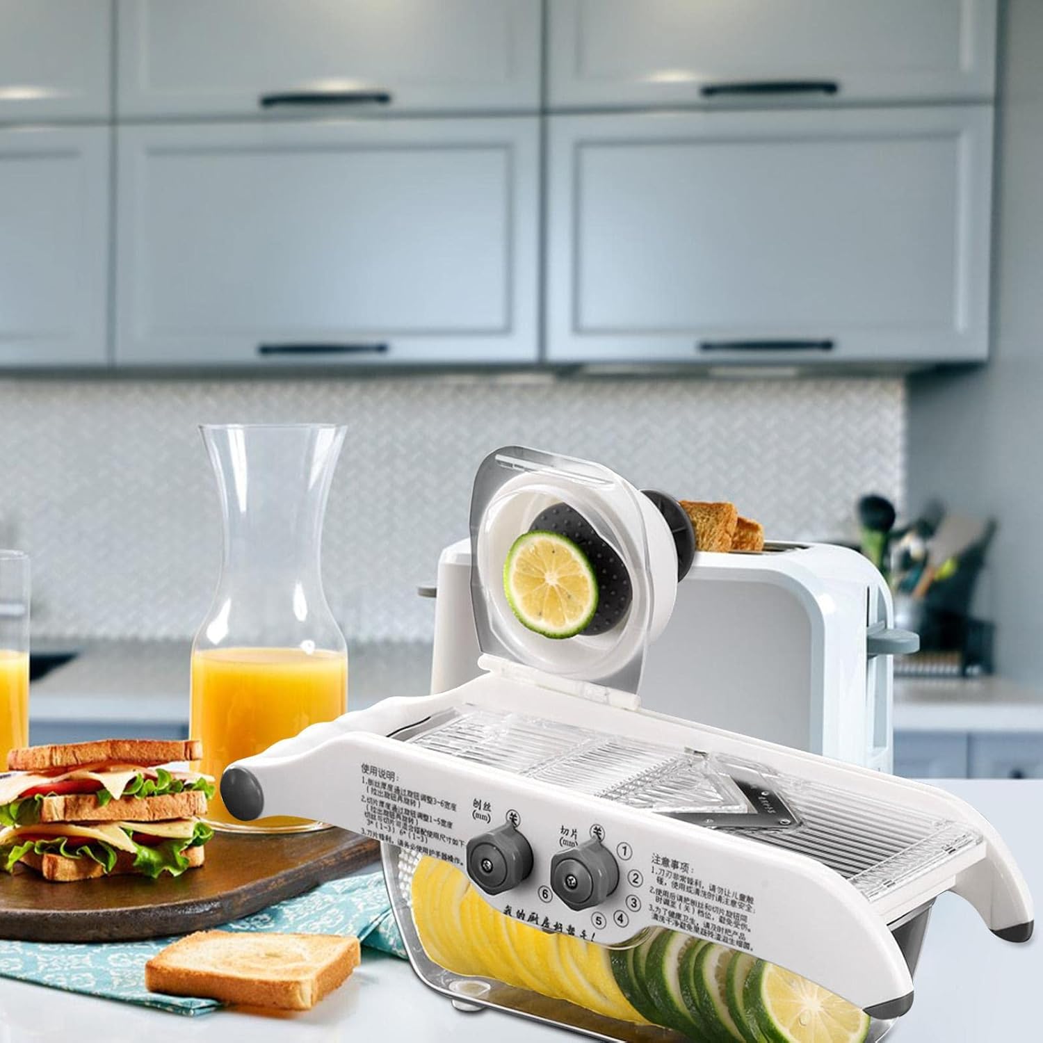 Multi Functional Cutter Supper Heavy  Greater , Blade Lemon Slicer for Kitchen | Adjustable Thickness Steel Lemon Slicer, Food Slicer with Potato, Tomato and Onion Container