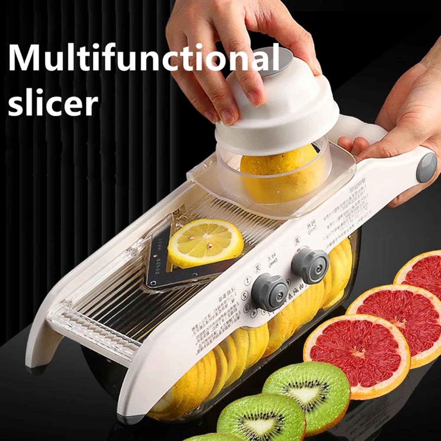 Multi Functional Cutter Supper Heavy  Greater , Blade Lemon Slicer for Kitchen | Adjustable Thickness Steel Lemon Slicer, Food Slicer with Potato, Tomato and Onion Container