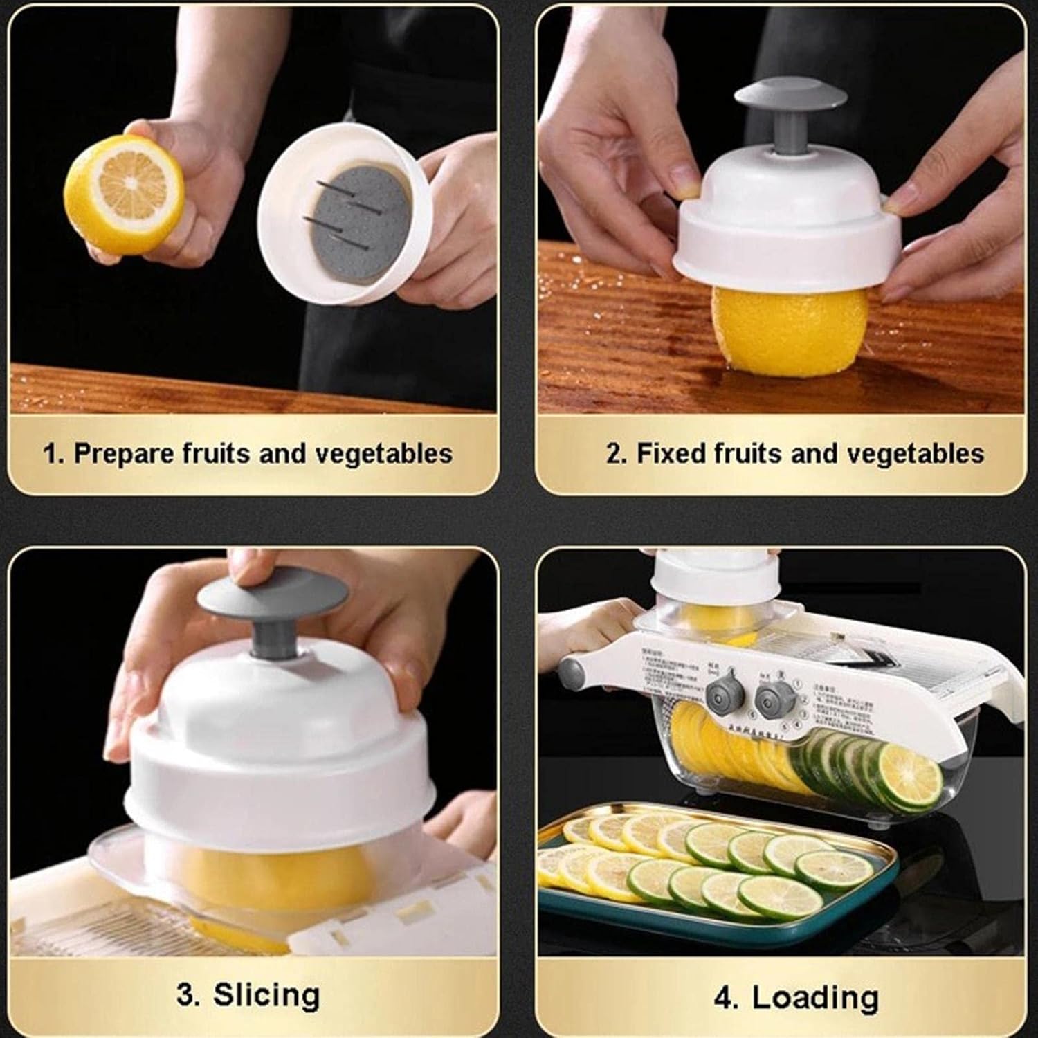 Multi Functional Cutter Supper Heavy  Greater , Blade Lemon Slicer for Kitchen | Adjustable Thickness Steel Lemon Slicer, Food Slicer with Potato, Tomato and Onion Container