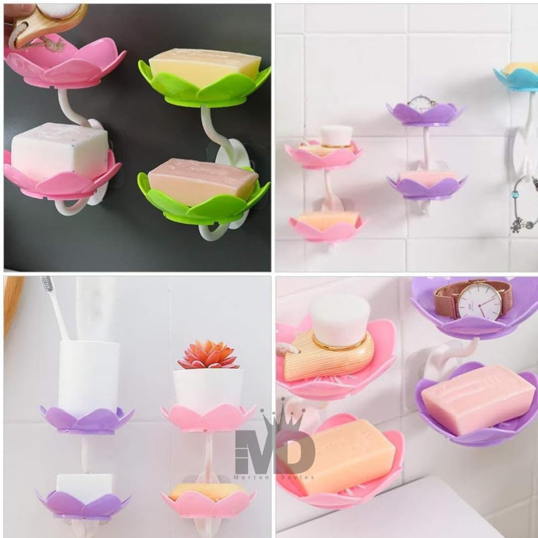 1pc rose soap  holder,Wall- Mounted Drain Soap Box Double Layer Lotus Flower Shaped Soap Tray Removable Soap Dish Non- Slip Storage Self- Adhesive Bathroom Accessories
