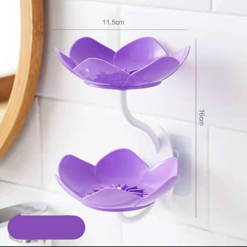 1pc rose soap  holder,Wall- Mounted Drain Soap Box Double Layer Lotus Flower Shaped Soap Tray Removable Soap Dish Non- Slip Storage Self- Adhesive Bathroom Accessories