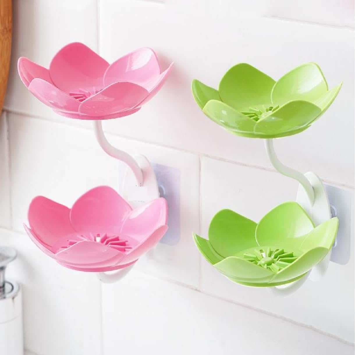 1pc rose soap  holder,Wall- Mounted Drain Soap Box Double Layer Lotus Flower Shaped Soap Tray Removable Soap Dish Non- Slip Storage Self- Adhesive Bathroom Accessories