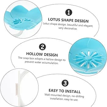 1pc rose soap  holder,Wall- Mounted Drain Soap Box Double Layer Lotus Flower Shaped Soap Tray Removable Soap Dish Non- Slip Storage Self- Adhesive Bathroom Accessories