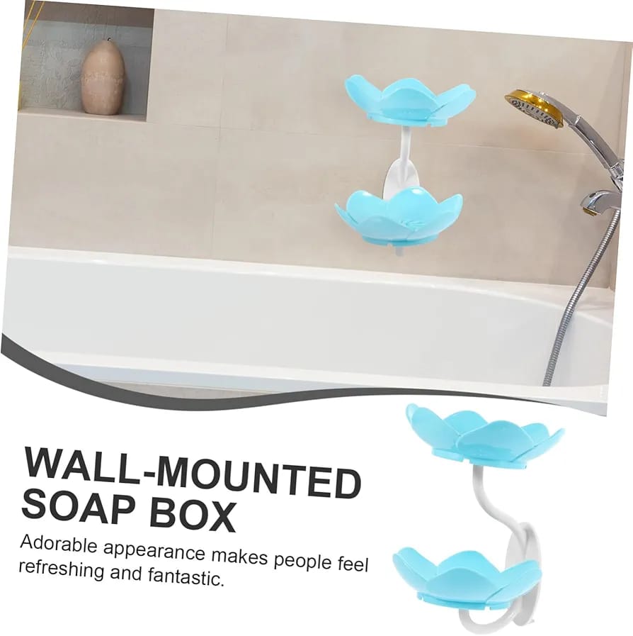 1pc rose soap  holder,Wall- Mounted Drain Soap Box Double Layer Lotus Flower Shaped Soap Tray Removable Soap Dish Non- Slip Storage Self- Adhesive Bathroom Accessories