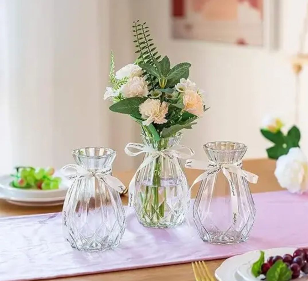 15cm Clear Glass Diamond-Faceted Flower Vases, Modern/classic,