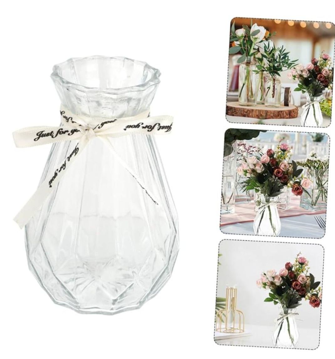 15cm Clear Glass Diamond-Faceted Flower Vases, Modern/classic,