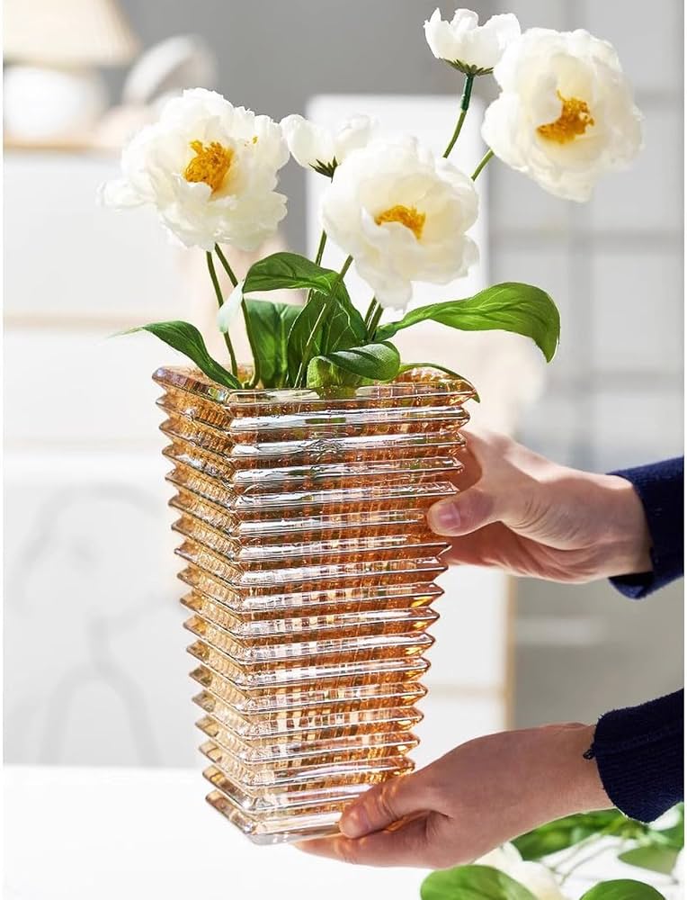 Crystal Glass Vase, Thick Clear Glass Flower Vase, Large Decorative Vases, Flower Arrangement, Hydroponic Ornament for Home Dining Table, Gift for Wedding, Housewarming Party