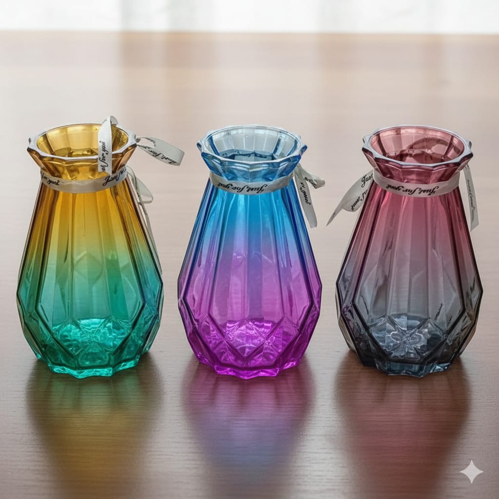 Home Flower vase glass diamond coloured 18 cm Decorative Vase for Table Home Decor Office Wedding Living Room