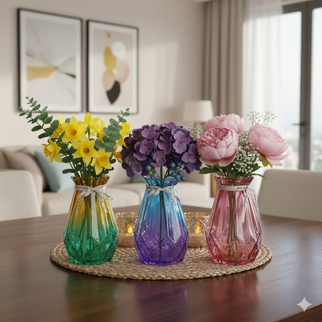 Home Flower vase glass diamond coloured 18 cm Decorative Vase for Table Home Decor Office Wedding Living Room