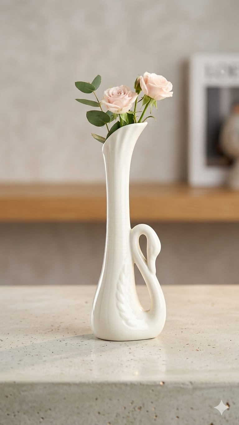 Vases For Flowers Creative Swan Vase Nordic Luxury Gilt Ceramics Vases Flower Arrangement Ornament Home Living Room Dining Table Decor Ornaments For Living Room(White)