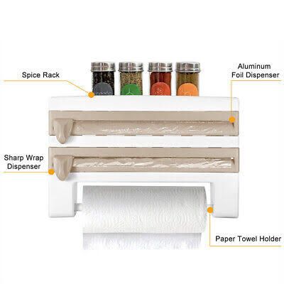 LUXURY 4in1 Triple Paper Dispenser + Top Tray Kitchen Roll Holder Dispenser, Cling Film Dispenser and Cutter, 3 in 1 Wall Mounted Roll Holder for Film, Foil and Paper, Kitchen Roll Dispenser