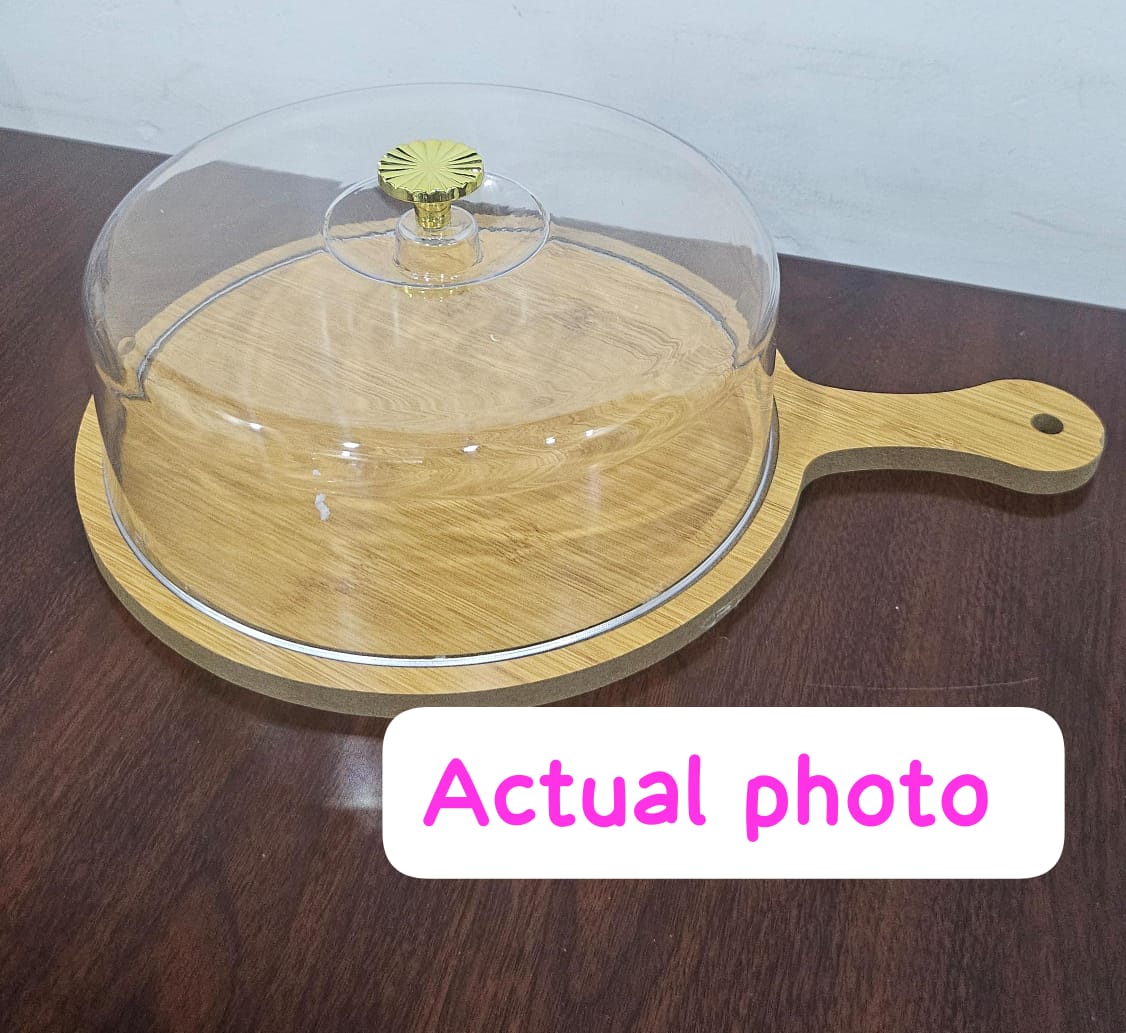 30cm bamboo tray with handle + acrylic dome cover for food