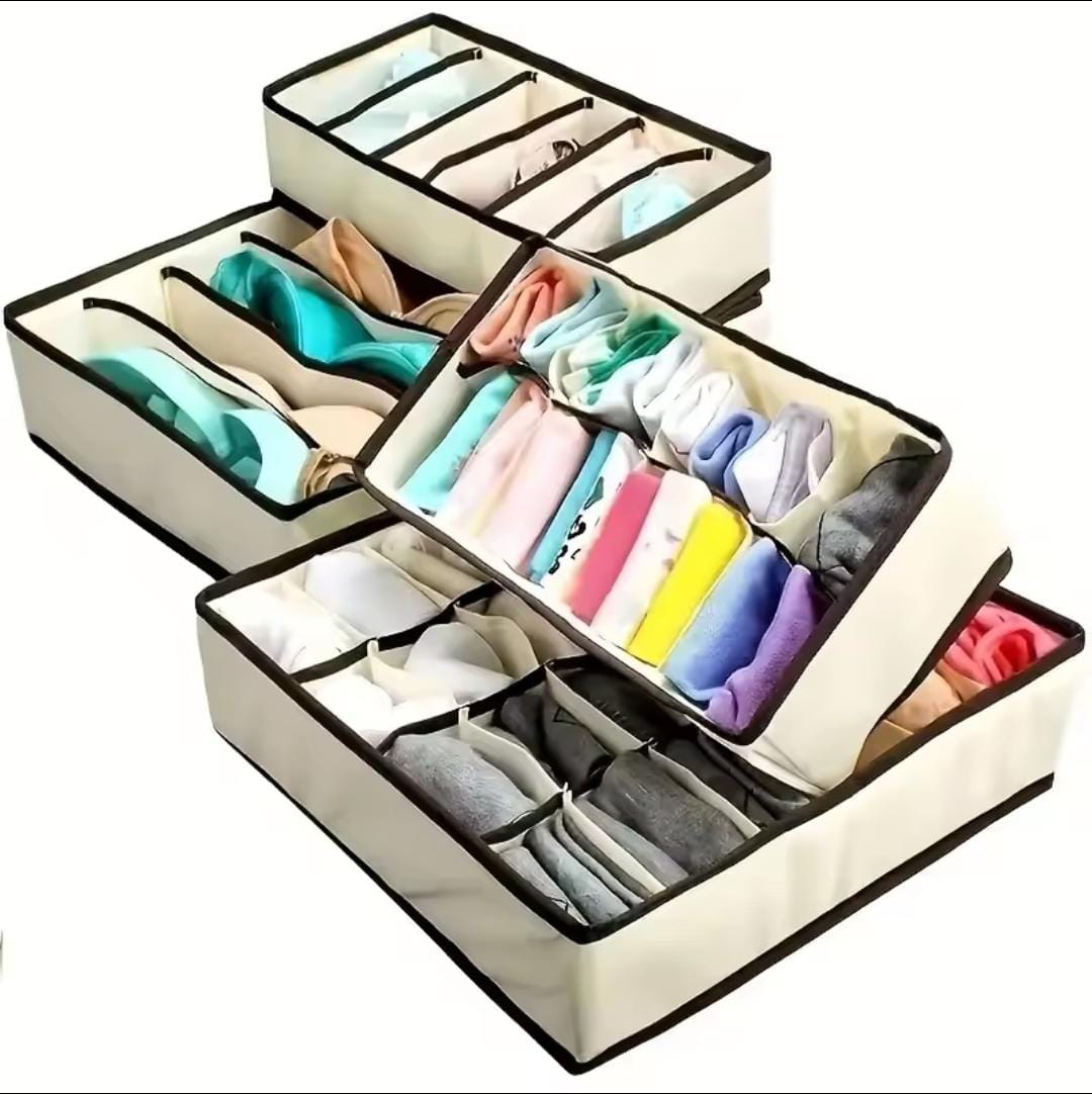 4 In 1 Undergarment Organizer Foldable Closet Dresser Storage Bins for Clothing, Bra, Panty, Scarf, Ties