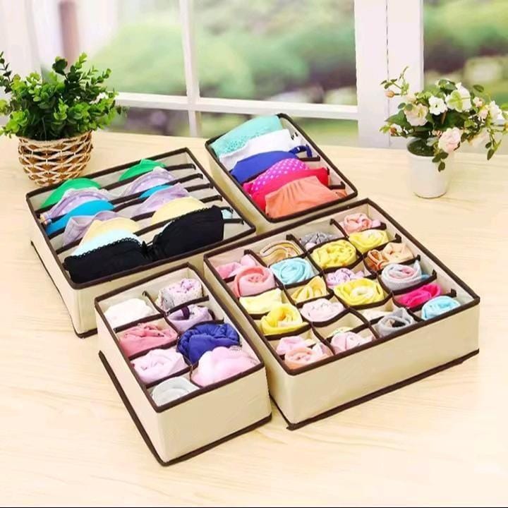 4 In 1 Undergarment Organizer Foldable Closet Dresser Storage Bins for Clothing, Bra, Panty, Scarf, Ties